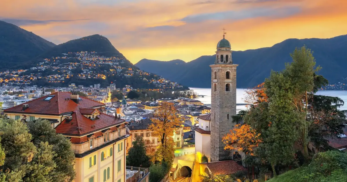 View of Lugano Switzerland where Adam gives guided tour as half or full day trips from Como covering history, art and architecture.